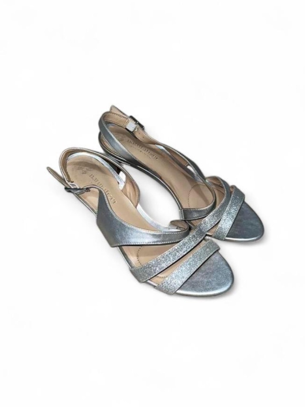 Naturalizer Women’s Taimi Silver Glitter Preppy Sandal Kitten Heels Size US 7